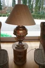 Schemerlamp, voet brique metaal, goud met zijde kap 400 euro, Huis en Inrichting, Lampen | Kroonluchters, Ophalen, Gebruikt, Metaal