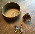 Set leopard juwelen : grote ring / oorbellen / armband, Handtassen en Accessoires, Ringen, 18 tot 19, Overige materialen, Ophalen of Verzenden