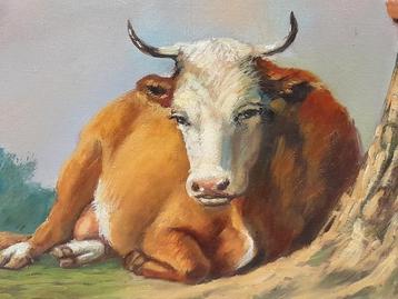 Olie schilderij op doek koeien en kippen beschikbaar voor biedingen