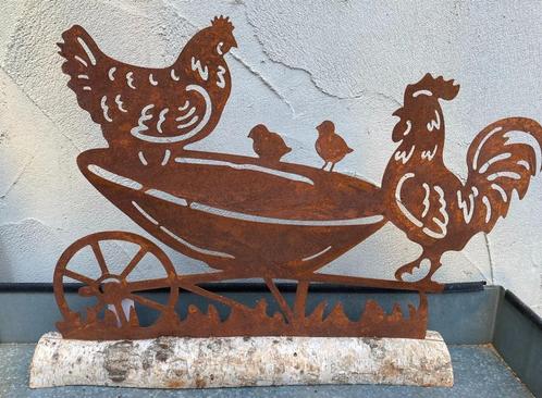 KIPPEN OP OUDE KRUIWAGEN GROOT NIEUW, Huis en Inrichting, Woonaccessoires | Wanddecoraties, Nieuw, Ophalen of Verzenden
