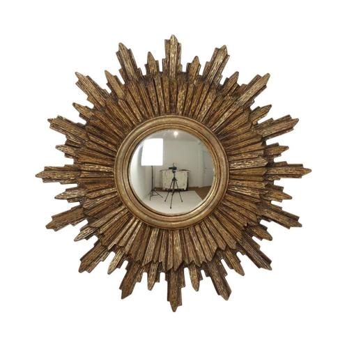 Mid Century Gouden Zonnespiegel Sunburst Spiegel Convex 53cm, Antiek en Kunst, Antiek | Spiegels, 50 tot 100 cm, Minder dan 100 cm