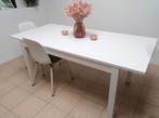 Witte houten eettafel (verstelbaar), Huis en Inrichting, Tafels | Eettafels, Ophalen, Gebruikt