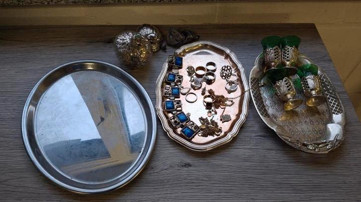 Lotje verzilverde voorwerpen, tin en bijouterie, Antiek en Kunst, Antiek | Tin, Ophalen