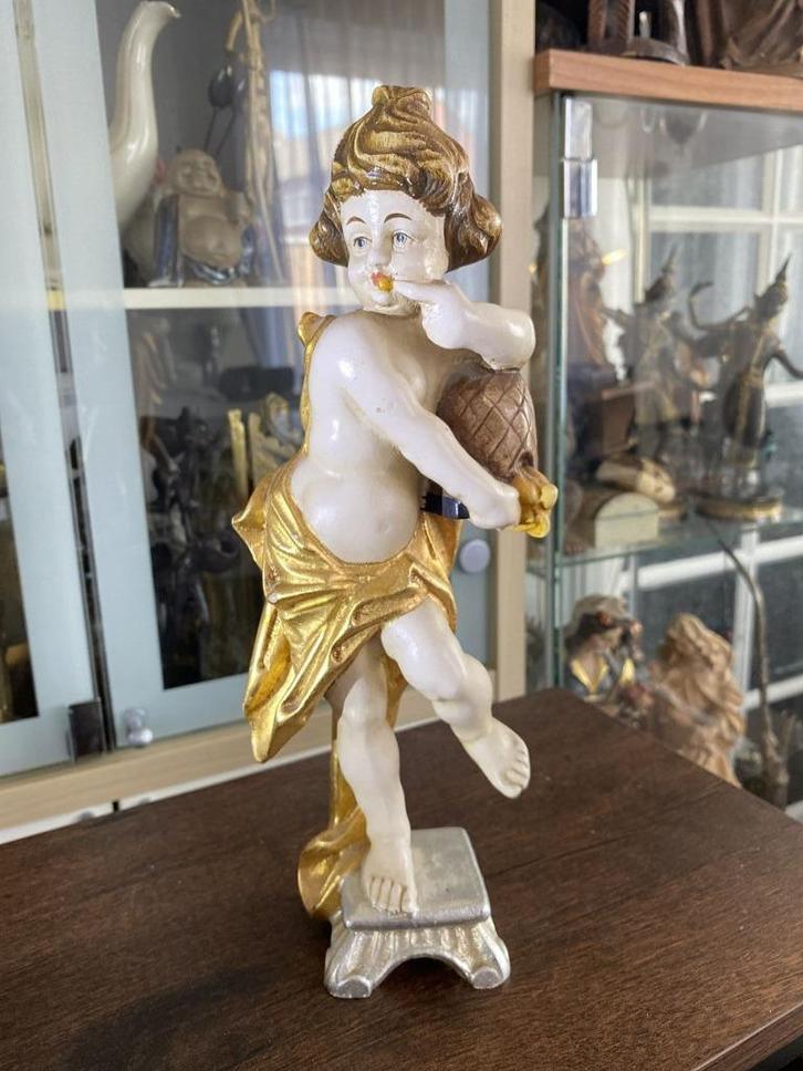 houten staande beeld "putte engel honing likkepot" 31 cm, Antiek en Kunst, Antiek | Religieuze voorwerpen, Ophalen of Verzenden