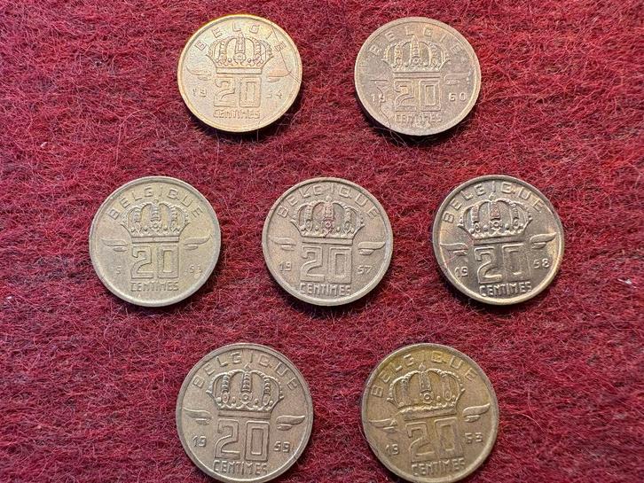 Set van 7 stuks van 20 centiem type Mijnwerker (#023#), Postzegels en Munten, Munten | België, Setje, Brons, Ophalen of Verzenden