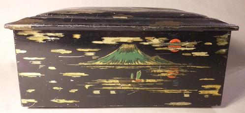 ancienne boîte en tôle avec vulcan Fuji + miroir intérieur, Collections, Boîte en métal, Enlèvement ou Envoi