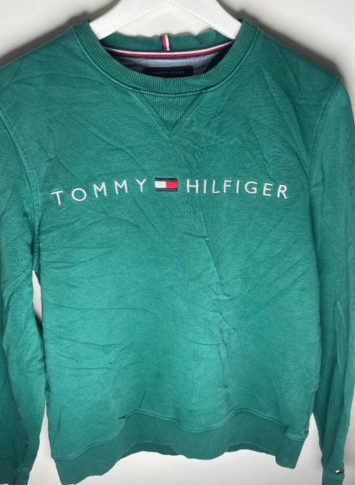 sweater trui ronde nek Tommy Hilfiger groen blauw met logo v, Kleding | Heren, Truien en Vesten, Zo goed als nieuw, Maat 48/50 (M)