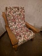 Eikenhouten fauteuil, wandtapijtkussen en rugleuning, Ophalen