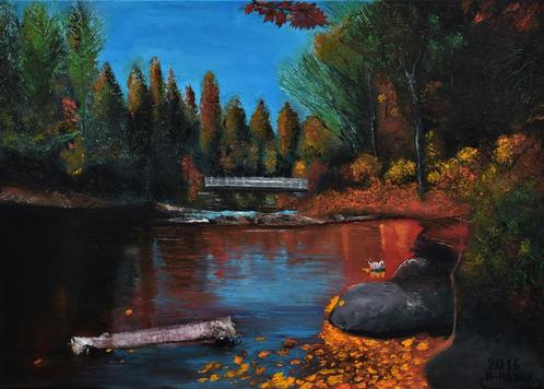 Autumn painting landscape, by joky kamo, Antiquités & Art, Art | Peinture | Moderne, Enlèvement