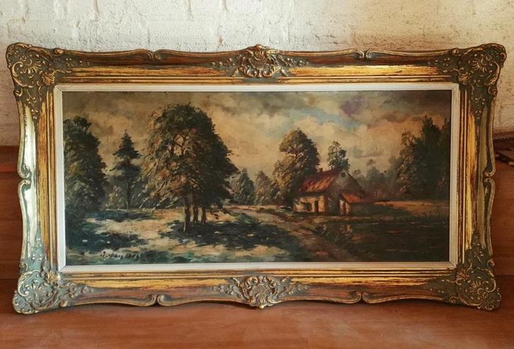 Schilderen/schilderen - Huis omgeven door bomen-I.van Uoz., Antiek en Kunst, Kunst | Schilderijen | Klassiek, Ophalen