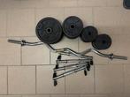 Halters met 70kg aan schijven, Sports & Fitness, Équipement de fitness, Set d’haltères, Enlèvement, Utilisé