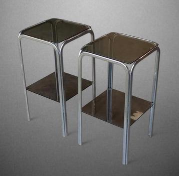 Vintage Space Age chromen bijzettafel van rookglas uit de ja beschikbaar voor biedingen