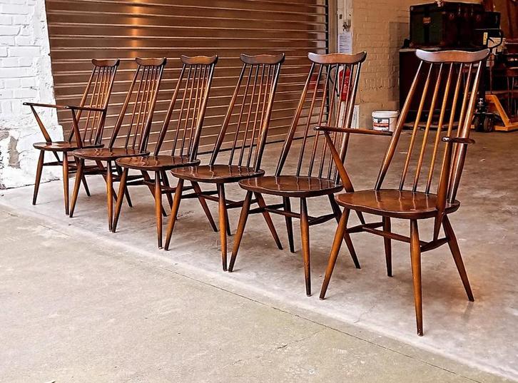 Vintage Lucian Randolph Ercolani eetkamerstoelen uit de jare, Huis en Inrichting, Stoelen, Zo goed als nieuw, Hout, Ophalen