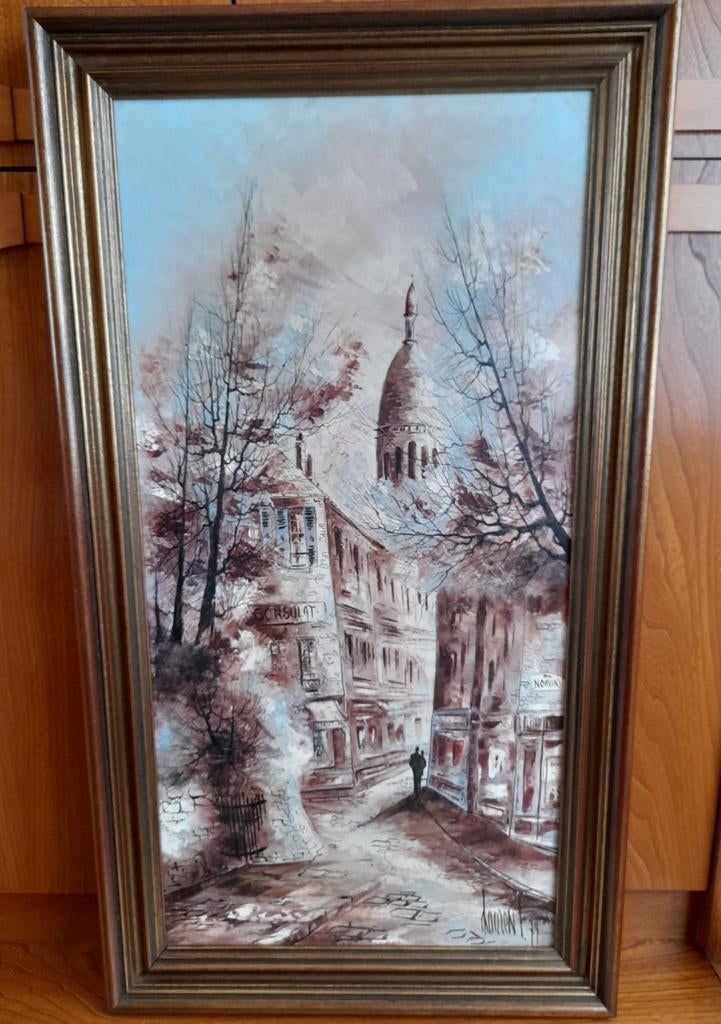 Peinture huile sur toile dans un beau cadre en bois (françai, Enlèvement