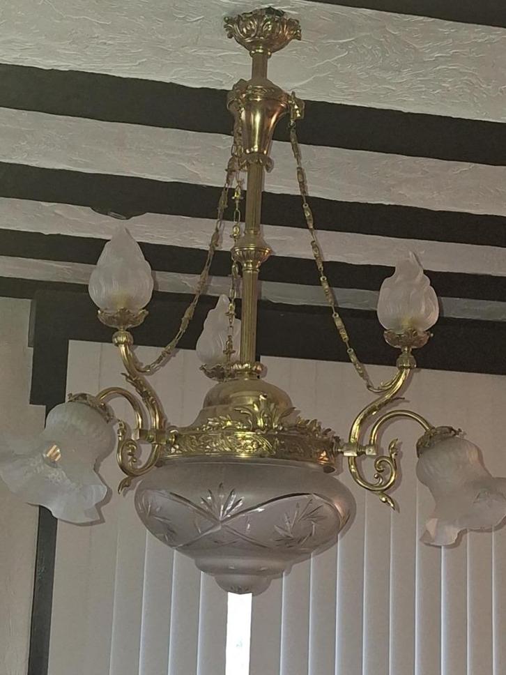 Klassieke luster met geslepen glazen kap, Antiek en Kunst, Antiek | Verlichting, Ophalen