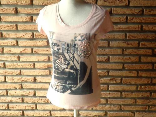 (42) - tee shirt femme t.40 rose noir - women only -, Kleding | Dames, T-shirts, Zo goed als nieuw, Maat 38/40 (M), Roze, Korte mouw