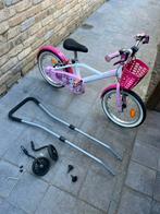 Fiets decathlon 16 inch roze en wit met zijwielen en stang, Fietsen en Brommers, Ophalen, Gebruikt, Decatlon, Zijwieltjes