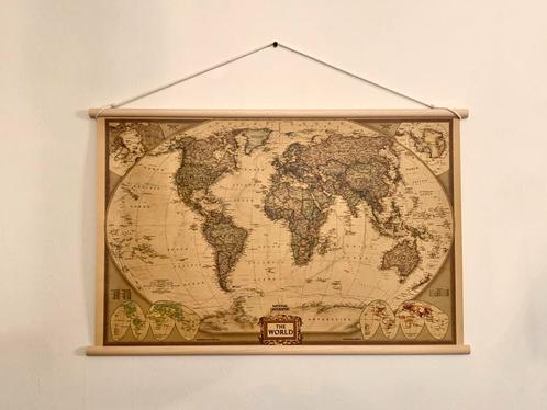 Vintage Wereldkaart - Landkaart - Schoolplaat - Wereld Kaart, Antiek en Kunst, Antiek | Schoolplaten, Aardrijkskunde, Ophalen of Verzenden