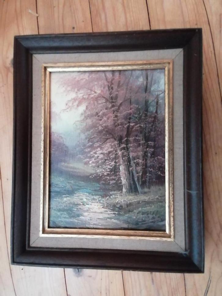 Schilderij landschap met mooi kader gesigneerd W. BOSCH, Antiquités & Art, Art | Peinture | Classique, Enlèvement