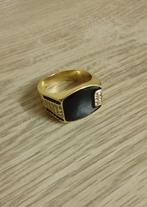 Heren Ring - Maat 10 = Diameter 20mm - Plaque Goud, Bijoux, Sacs & Beauté, Bagues, Autres matériaux, Avec strass, Enlèvement ou Envoi