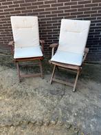 2 houten tuinstoelen met wit kussen, Tuin en Terras, Ophalen, Zo goed als nieuw