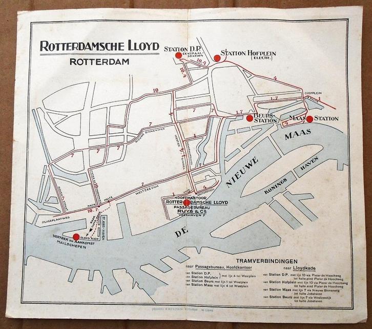 Rotterdamsche Lloyd - stadsplannen R'dam & Marseille - 196.?, Verzamelen, Scheepvaart, Gebruikt, Kaart, Foto of Prent, Ophalen of Verzenden