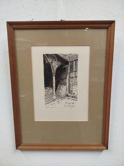 Pentekening “de Oude Beurs-Antwerpen” H.Lauriks '72 in kader, Antiek en Kunst, Kunst | Tekeningen en Fotografie, Ophalen of Verzenden