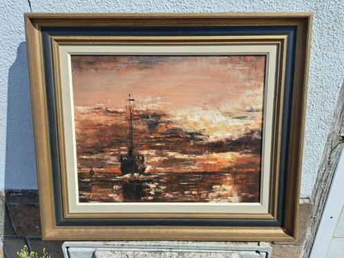 Huile sur toile marine clair obscur signe, Antiek en Kunst, Kunst | Schilderijen | Klassiek, Ophalen of Verzenden