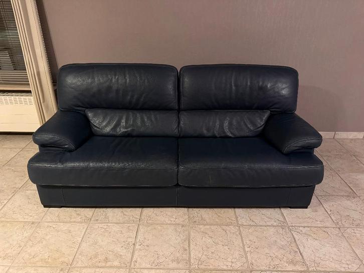 Canapé 3 places en cuir bleu foncé, Maison & Meubles, Canapés | Salons, Comme neuf, Banc droit, Trois personnes, 200 à 250 cm