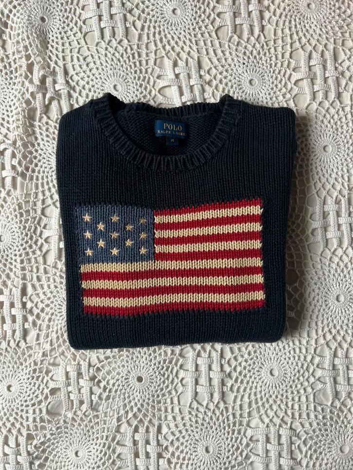 Ralph Lauren gebreide trui knit vlag - XS/S, Kleding | Dames, Truien en Vesten, Zo goed als nieuw, Maat 34 (XS) of kleiner, Blauw