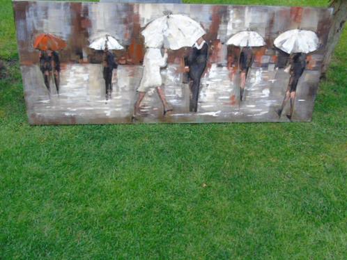 tableau , cadre en métal avec relief , les parapluies ., Jardin & Terrasse, Décoration murale de jardin, Neuf, Enlèvement ou Envoi