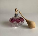 Antieke boudoir parfumfles met puffer 10 cm, Utilisé, Enlèvement ou Envoi