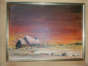 OLIEVERF OP DOEK. BUITENZICHT VAN EEN OUDE HOEVE beschikbaar voor biedingen