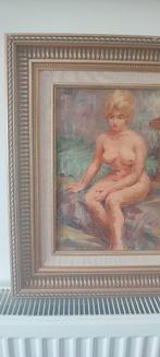 Oude olieverfschilderij een zittend naakte vrouw barok kader, Antiek en Kunst, Kunst | Schilderijen | Modern, Ophalen of Verzenden