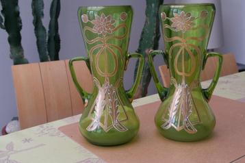 Paar émail vazen  art nouveau 1900  Legras met bloemendecor beschikbaar voor biedingen