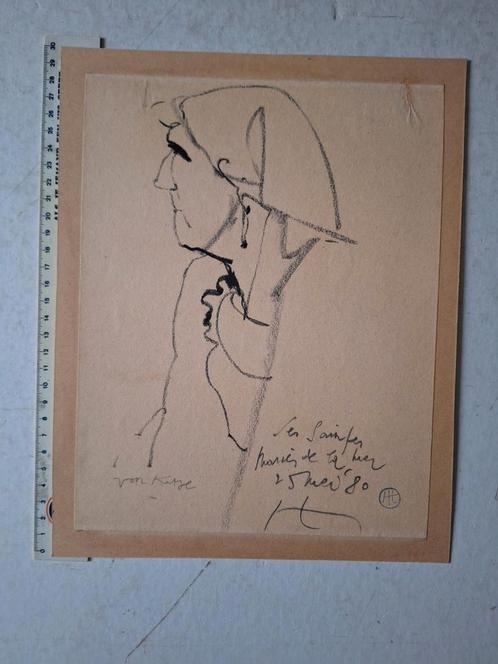 Portret zigeunerin door Hugo Heyens uit 1980, Antiek en Kunst, Kunst | Tekeningen en Fotografie, Ophalen of Verzenden