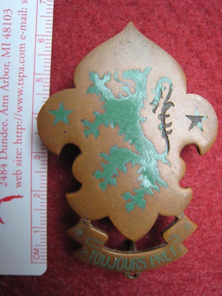 scouts Belgie metaal BSB 1919 - 1928 Toujours Pret, Verzamelen, Scouting, Gebruikt, Embleem, Speld of Insigne, Verzenden