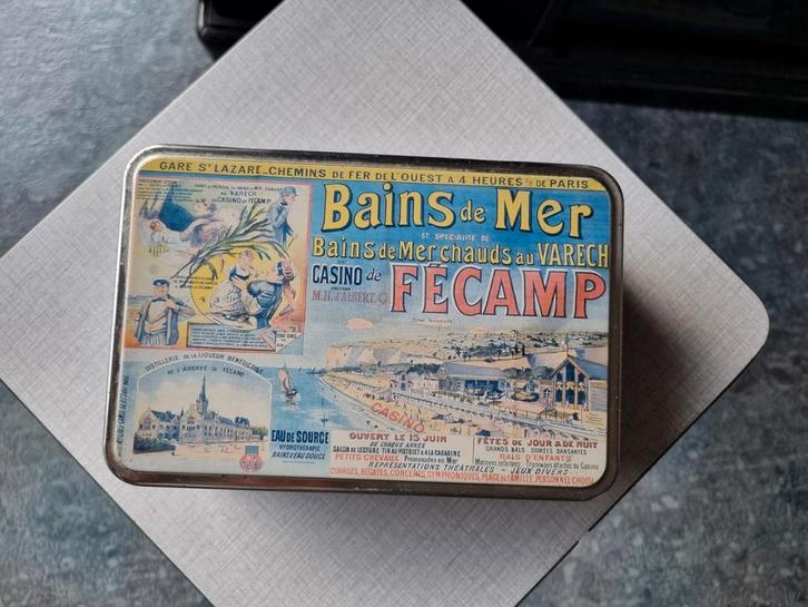 Metalen doos „Warmzeebaden” 20 x 13,5 x H 7,5 cm, Verzamelen, Blikken, Ophalen of Verzenden