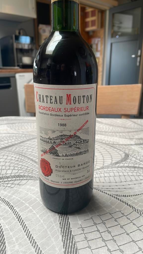 Château Mouton Bordeaux Superior 1888, Collections, Vins, Comme neuf, Enlèvement, Vin rouge, France