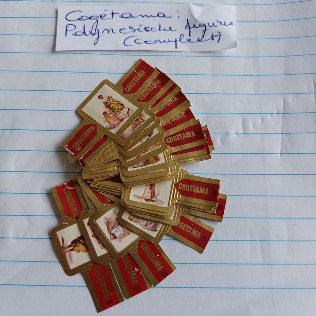 Complete reeks sigarenbandjes Cogetama: Polynesische figuren, Ophalen of Verzenden, Sigarenbandjes