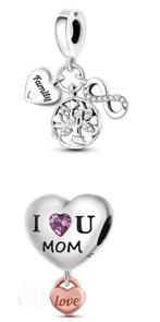 Coeurs Mom , infini ,  Pandora ( lot par 2 ), Handtassen en Accessoires, Bedels, Zilver, Pandora