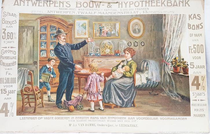 Affiche Art Nouveau - Banque hypothécaire d'Anvers, Antiquités & Art, Art | Lithographies & Sérigraphies, Enlèvement ou Envoi