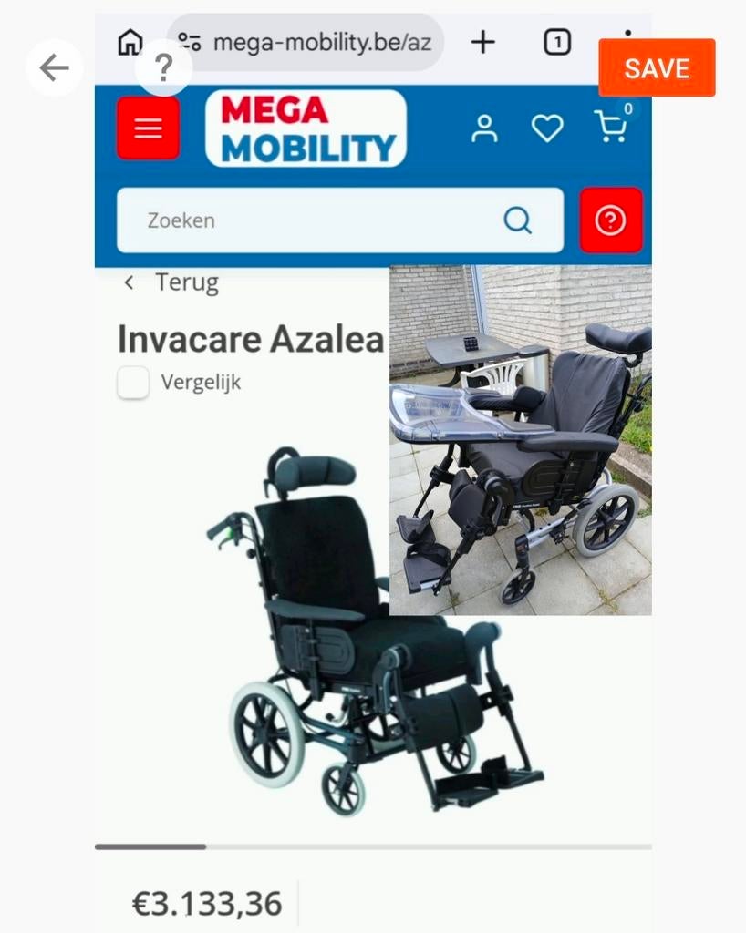 Invacare multifunctionele kantelbare zorgstoel als nieuw, Ophalen