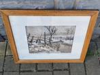 eau forte hiver a spiennes signe maurice fourneau, Antiek en Kunst, Kunst | Etsen en Gravures, Ophalen of Verzenden