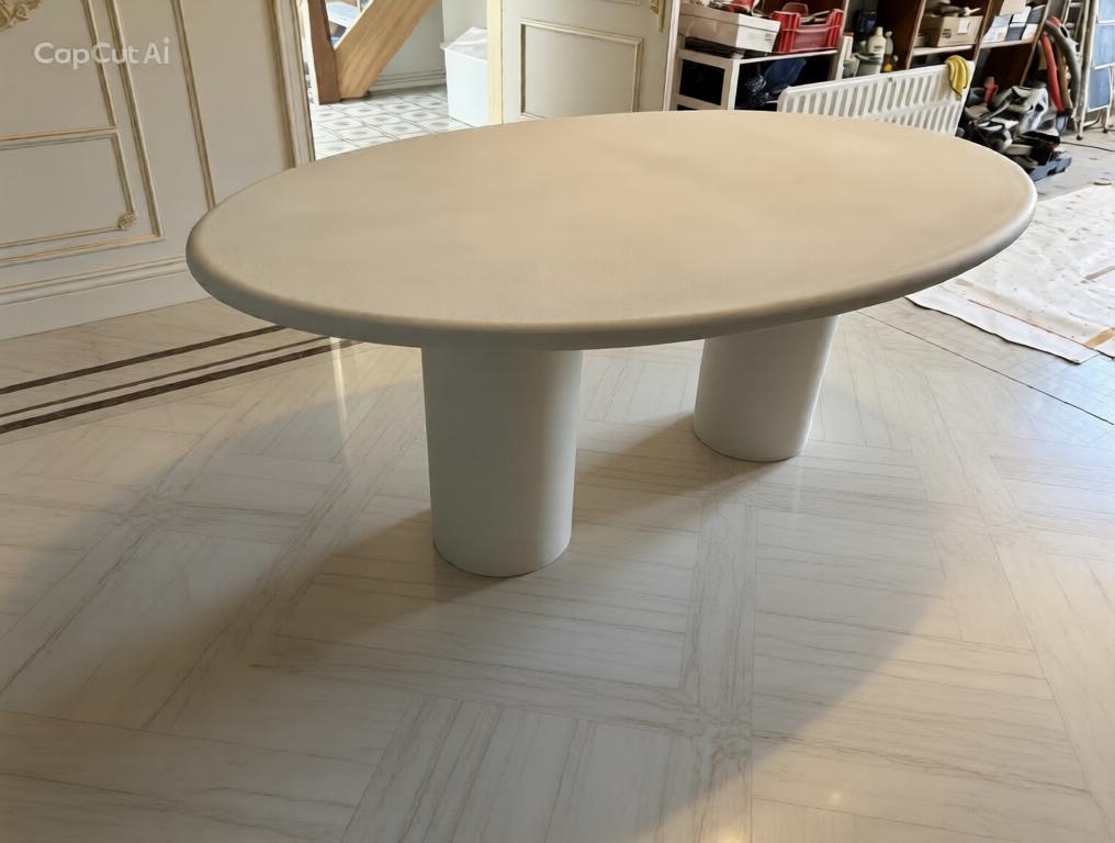 Ovale Mortex Eettafel licht beige, 100 tot 150 cm, 50 tot 75 cm, Nieuw, Ophalen of Verzenden