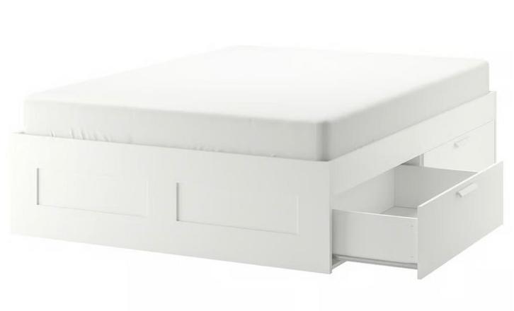 Cadre lit double blanc (4 tiroirs) 160x200cm+sommiers Ikea, Maison & Meubles, Chambre à coucher | Lits, Utilisé, Deux personnes