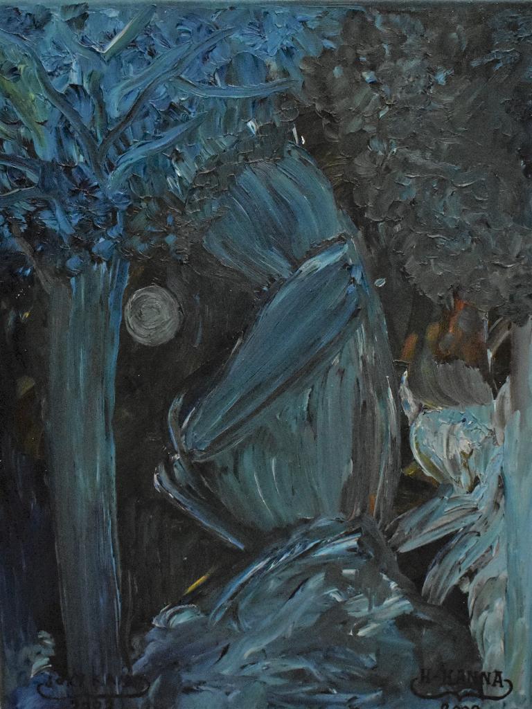 Abstract schilderij De man die denkt, door Joky Kamo, Ophalen