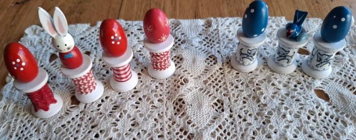 2 Sets handgemaakte paasdecoratie van houten klosjes 3, -, -, Ophalen of Verzenden, Zo goed als nieuw
