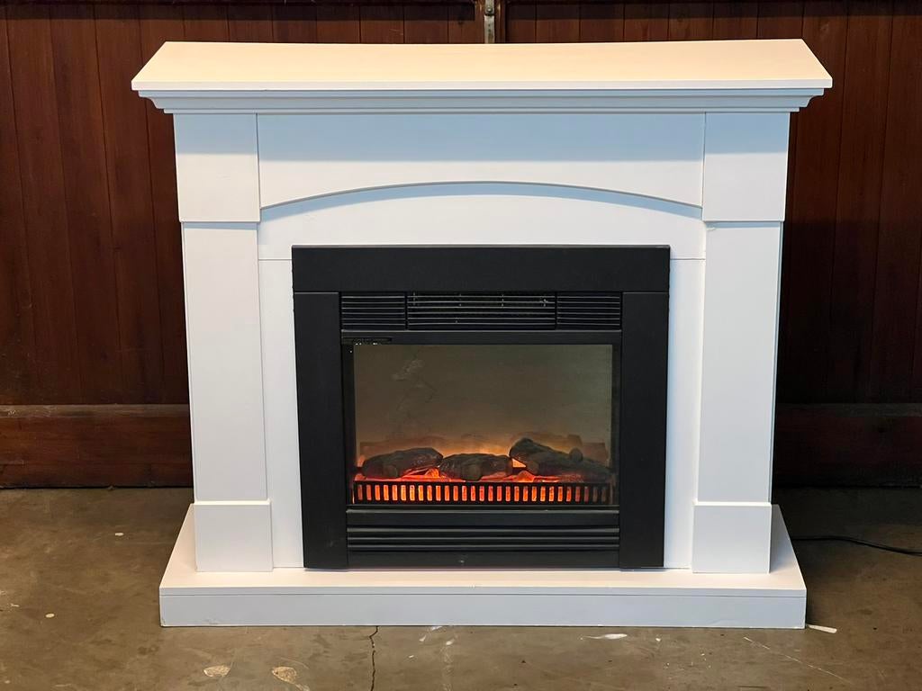 Cheminée électrique avec cheminée blanche, Maison & Meubles, Cheminées, Enlèvement, Comme neuf, Insert, Cheminée électrique