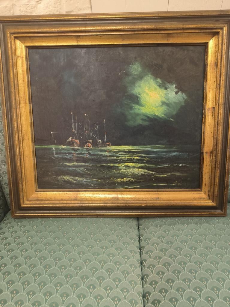 Antiek marineschilderij – olie op doek – ca. 1900, Antiek en Kunst, Ophalen of Verzenden